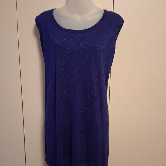 Catherines 3X 26/28 Tank Top Shirt Navy Blue Shimmer Sleeveless Knit Lightweight - Picture 2 of 5